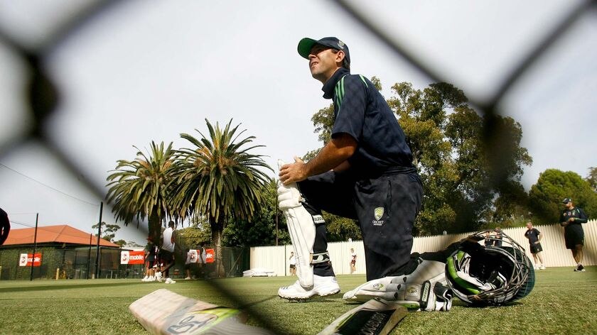 In amongst it...Ponting faced throw-downs from coach Tim Nielson in the nets today. (file photo)