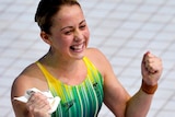 Australia's Brittany Broben celebrates her silver medal.