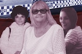 A composite graphic of three women of various ages in front of police tape.