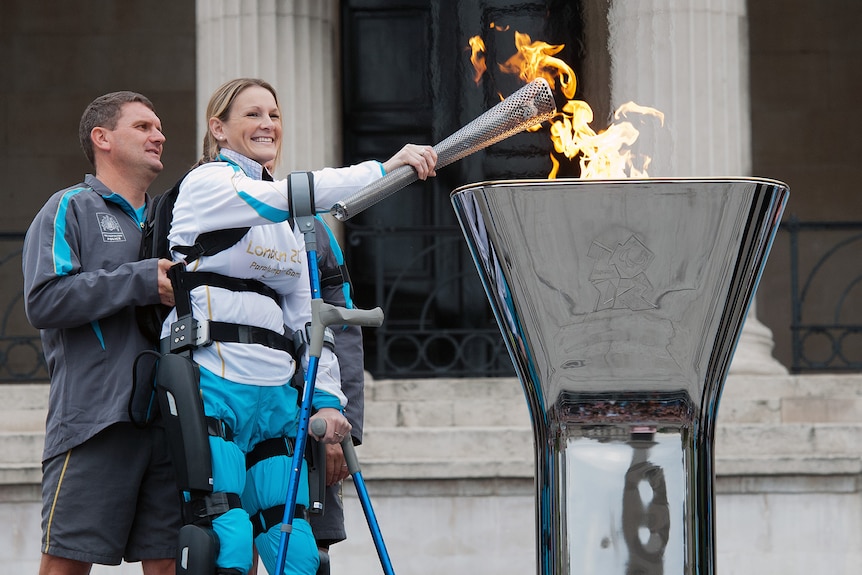 British athlete Claire Lomas lights the Paralympic Cauldron