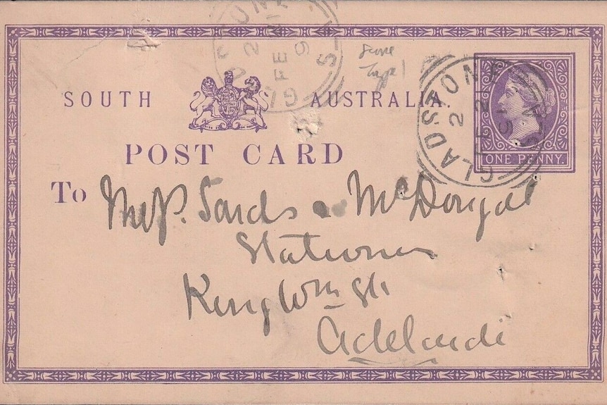 A postcard dated 1891 from Gladstone, SA, found its way to Canada.