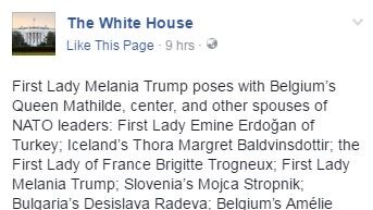 A screenshot of the White House Facebook page post omitting Gauthier Destenay's name.
