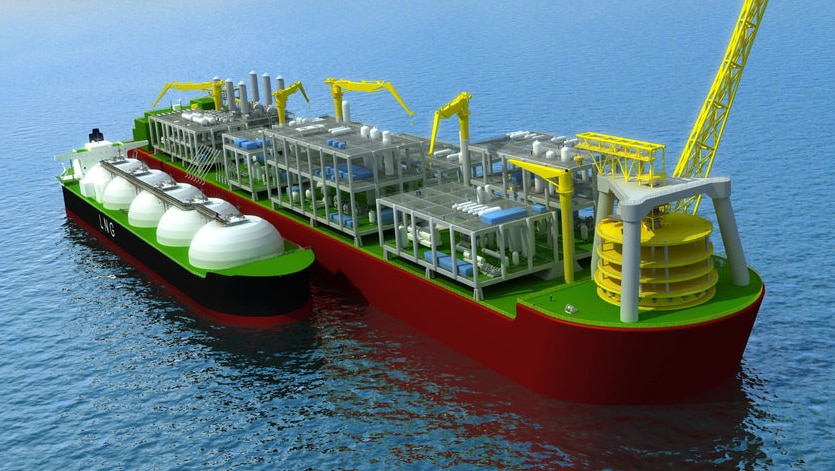 An artist's impression of a floating LNG processing plant.