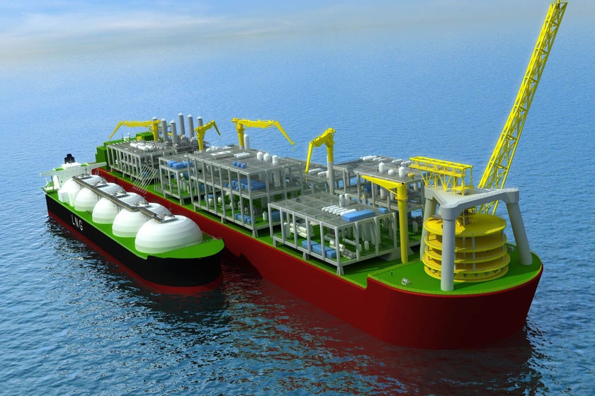 An artist's impression of a floating LNG processing plant.