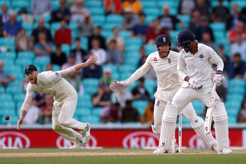 KL Rahul looks back at the stumps after being bowled by KL Rahul.