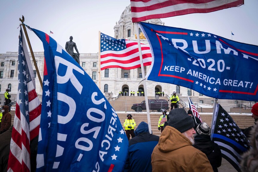 Supporters gather during a rally supporting President Trump at the Minnesota Capitol