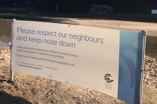 A sign reads 'Please respect our neighbours and keep noise down'.