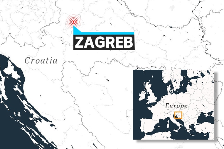 A map of Croatia shows Zagreb while a smaller map shows Croatia inset in relation to Europe.