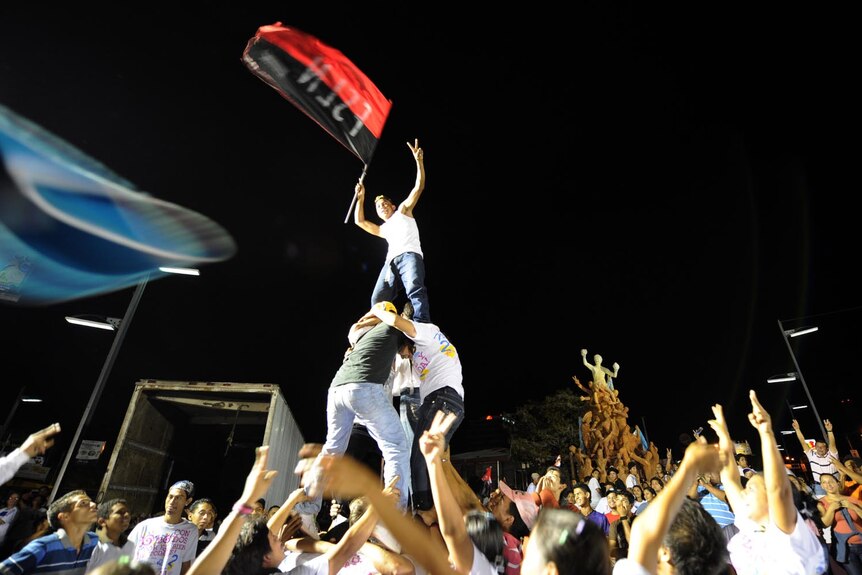 Supporters of Daniel Ortega celebrate after Nicaraguan presidential election.