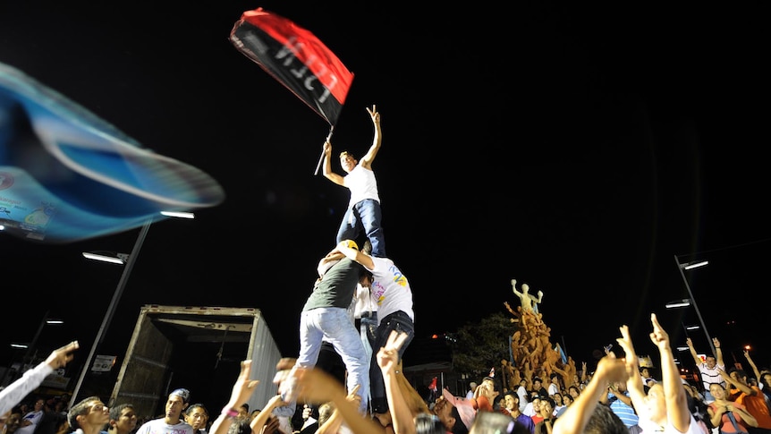 Supporters of Daniel Ortega celebrate after Nicaraguan presidential election.