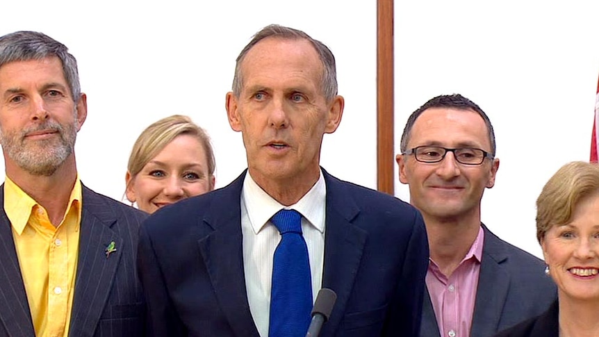 Bob Brown speaks to the media upon his resignation.