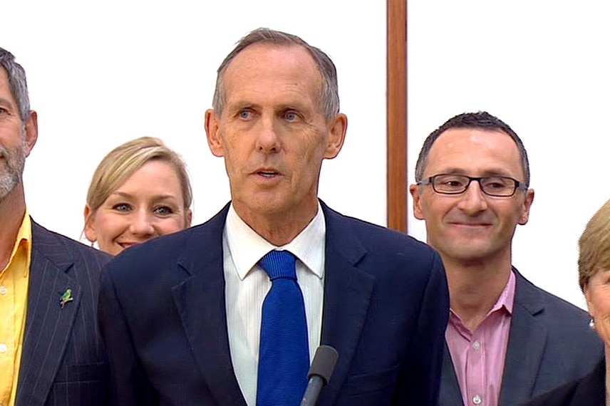 Bob Brown speaks to the media upon his resignation.