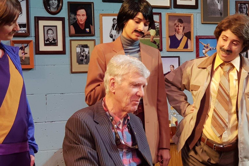 David Williamson (seated) and actors in his play The Club.