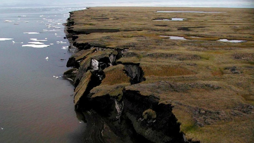 Coastal erosion of mud-rich permafrost.