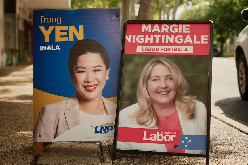 By-election candidate signs of Trang Yen and Margie Nightingale.