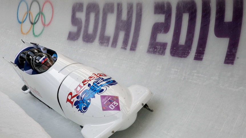 Alexander Zubkov bobsleds during Sochi games