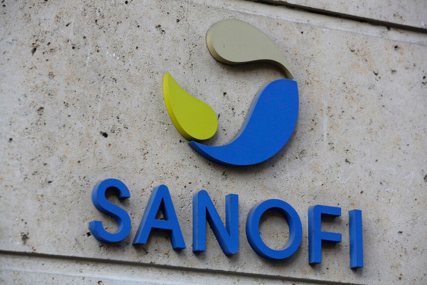 A view of the Sanofi brand logo on a building front.