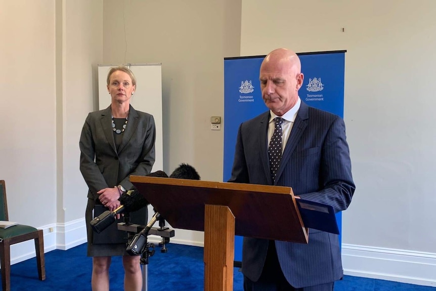 Tasmanian Health Minister Sarah Courtney and Premier Peter Gutwein