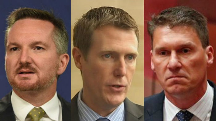 A composite image of Chris Bowen, Christian Porter and Cory Bernardi.