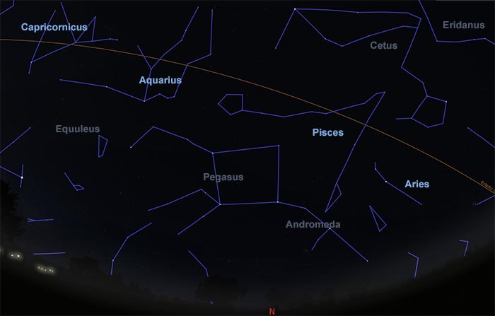 Map of zodiac constellations in late October