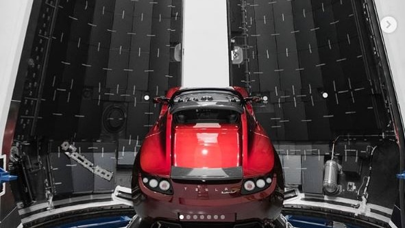 An original Tesla Roadster inside the Falcon Heavy