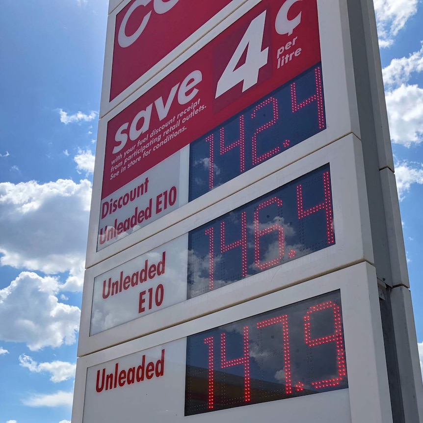 The prices of unleaded and diesel petrol on display at a Shell petrol station in Canberra.