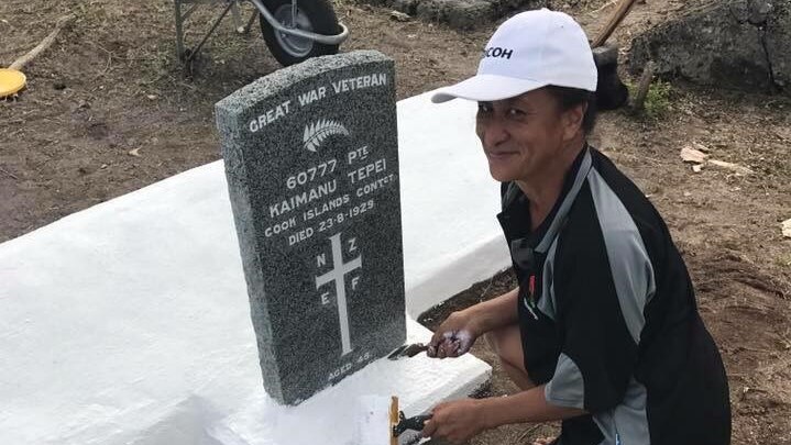 Teremoana Hardie painting her great-uncle's grave