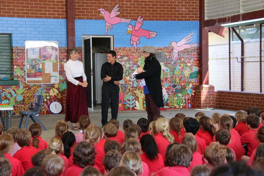 Students at Mosman Park School for Deaf Children watch on as UK deaf-blind teenage troupe  GOT2ACT present their play on Helen Keller in Perth 28 October 2015