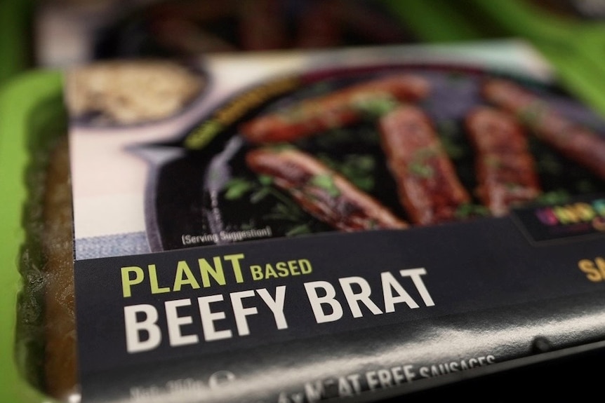 A vegan food packet advertising plant-based 'beef'