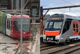 a light rail and a train