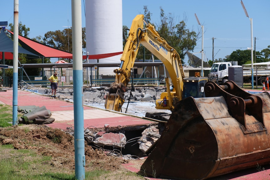 Construction equipment at the pool site.