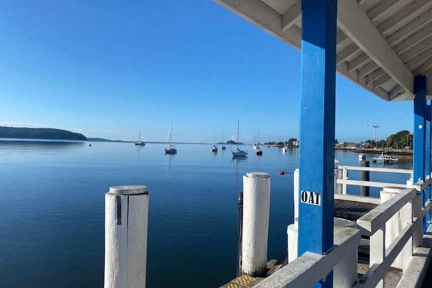 A harbour with boats and a wharf.