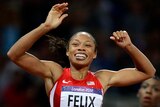 Allyson Felix of the US celebrates winning the women's 200m final at the London 2012 Olympic Games.