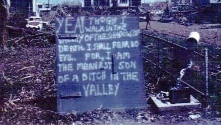 A sign in Parap after Cyclone Tracy hit Darwin in 1974.