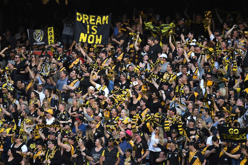 Fans of the Tigers are seen during the second AFL preliminary final against GWS at the MCG.