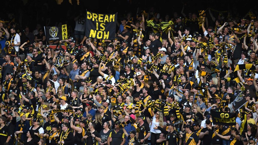 Fans of the Tigers are seen during the second AFL preliminary final against GWS at the MCG.
