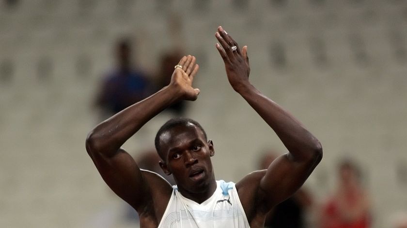 Usain Bolt celebrates another race victory