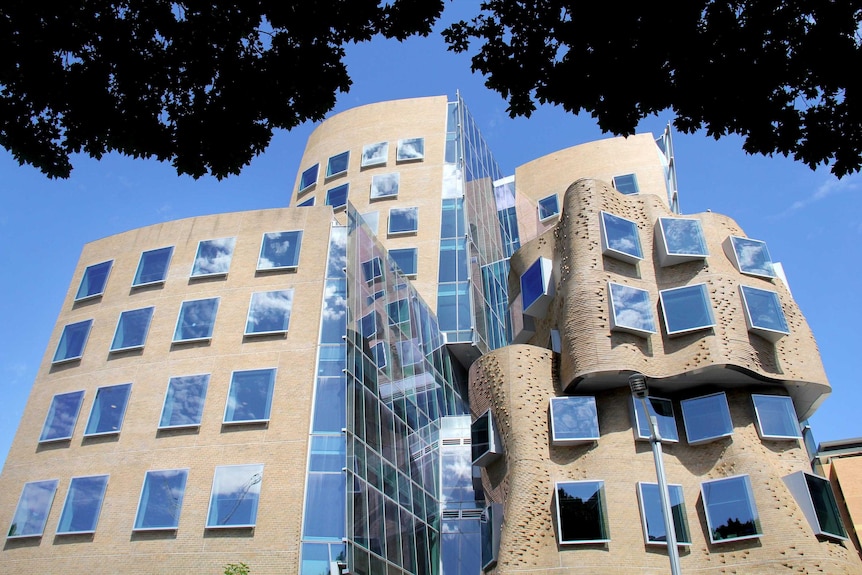 Street level, exterior view of the Dr Chau Chak Wing Building in Sydney.