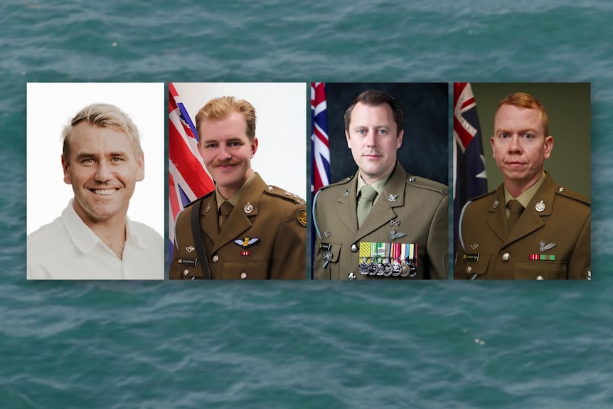 Photos of Captain Danniel Lyon, Lieutenant Max Nugent, Warrant Officer Class Two Joseph Laycock and Corporal Alexander Naggs