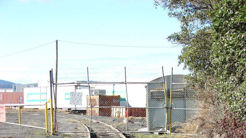 Closed gates at the Hobart Railyards, the proposed site of the new Royal Hobart Hospital