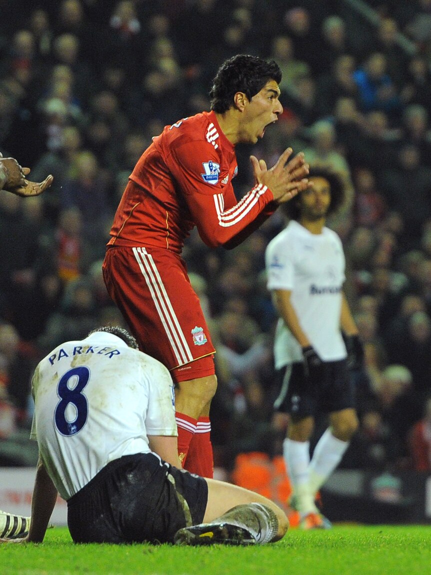 Unhappy return: Suarez spurned a couple of half-chances in a fairly drab affair at Anfield.