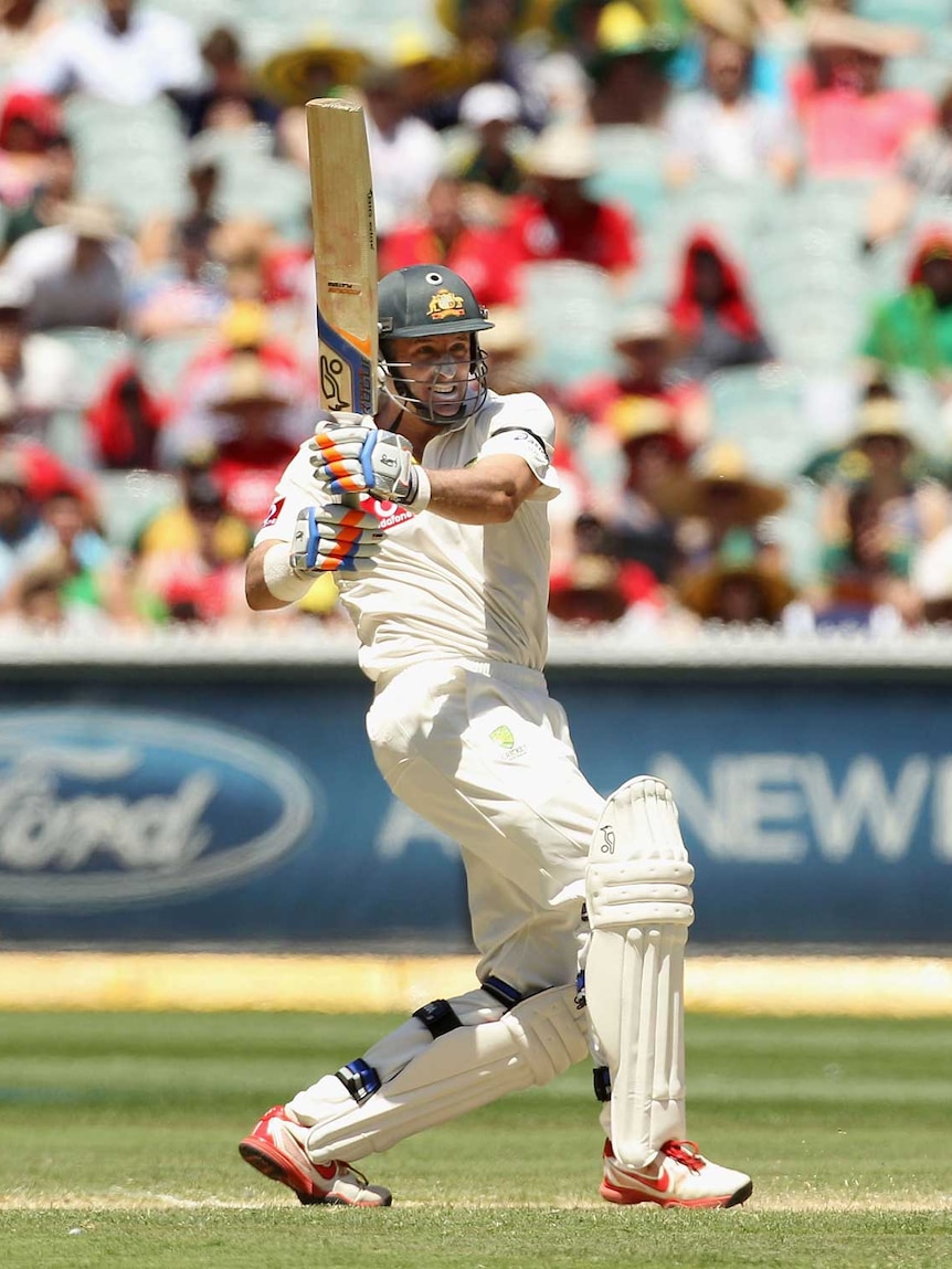 Hussey plays a pull shot at the MCG