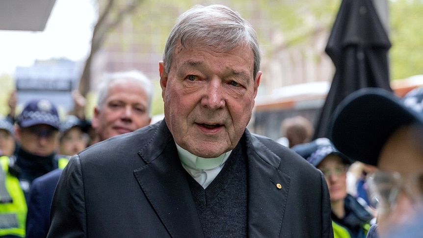 George Pell leaves the Melbourne Magistrates Court in 2017.