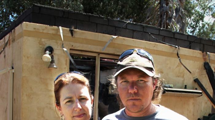 Mel and Chris Cairns-Hoare have returned to their fire-ravaged home in Roleystone.
