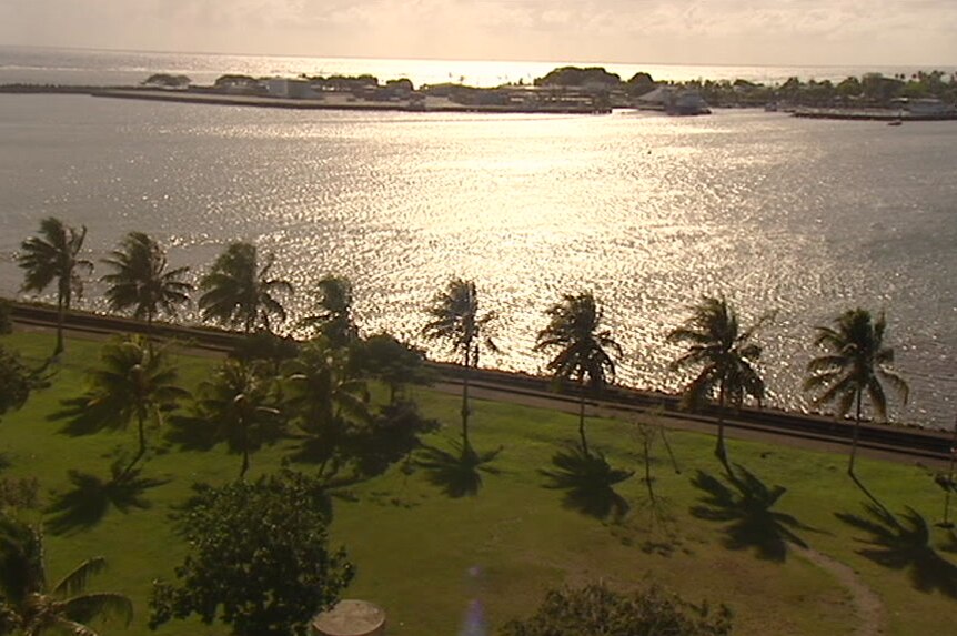 A beach and palm frees in the Samoan capital of Apia.