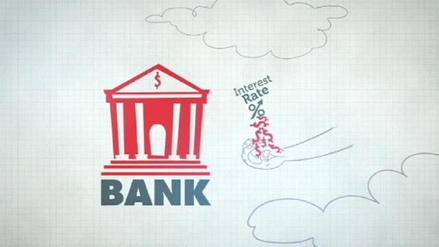Graphic logo of a bank, text beside reads "Interest rate"
