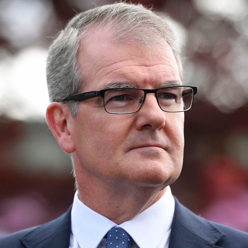 Michael Daley, a man with greying hair and dark-rimmed glasses, looks past the camera while wearing a navy suit and tie.