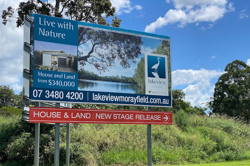 Lakeview Estate For Sale sign at Morayfield that says "live with nature".