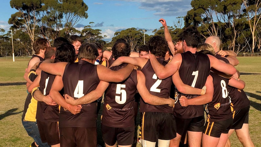 The Ravensthorpe Tigers celebrate their 2017 RDFA Premiership win.