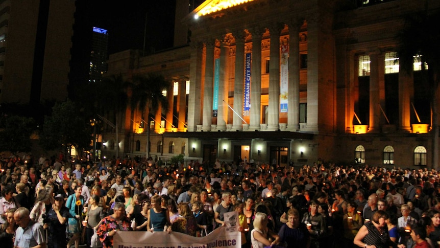 Thousands of people gather in King George Square to remember Sophie Collombet